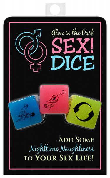 Glow in the dark sex dice packaged for adventurous couples to enhance nighttime intimacy and excitement.