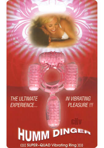 HOTT Products Humm Dinger Super Quad Magenta Vibrating Cock Ring at $19.99