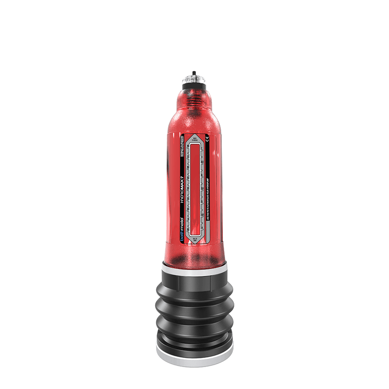 Bathmate Hydroxtreme 7 Brilliant Red Penis Pump for men with length 5 to 7 inches, featuring advanced hydropump technology and accessories