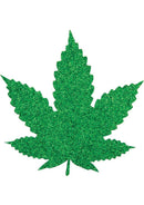 Green glitter Mary Jane leaf-shaped Peekaboo Premium self-adhesive pastie.
