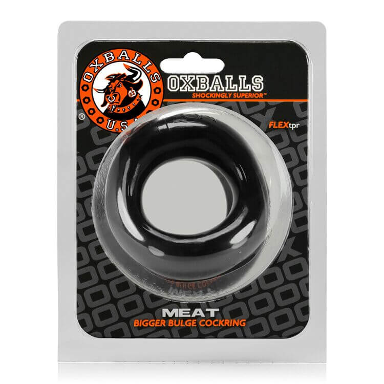 Oxballs Meat Bulge Enhancing Cock Ring in packaging for enhanced sensation and prolonging erection.