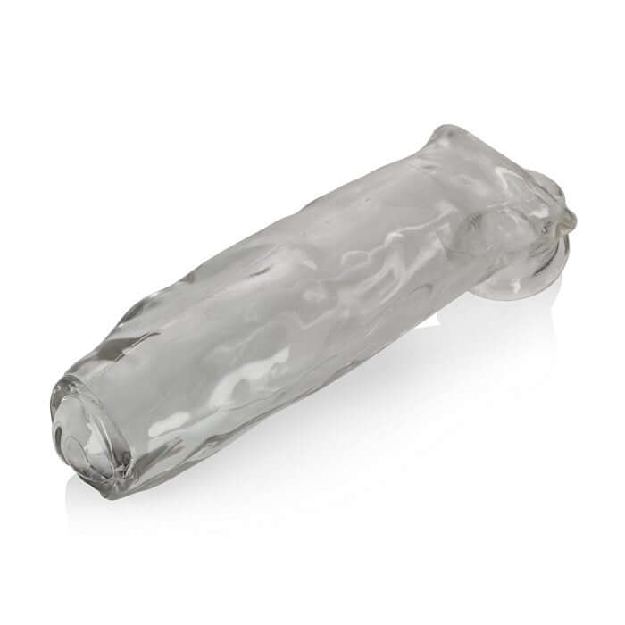 Clear Oxballs Miguel Uncut Cocksheath with realistic veins and lifelike foreskin hood for enhanced girth experience.