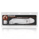 Oxballs Muscle Smooth Cock Sheath in packaging, transparent TPR design offering deep sucking sensation and intense pleasure enhancement.