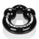 Ultra Balls Cock Ring in black Flex-TPR material showcasing dual nodules for added pleasure.