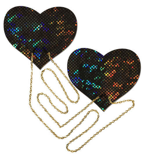 Pastease Black Shattered Disco Ball Heart with Gold Chains Pasties from Pastease at $18.99