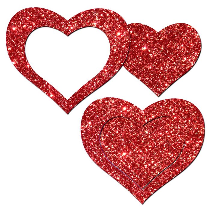 Pastease Peek A Boob Red Glitter Heart Frame and Center Nipple Pasties at $8.99