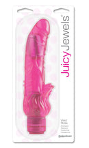 Juicy Jewels Vivid Rose Vibrator in packaging showing realistic phallic shape and clitoral waves, designed for stimulation of vagina, g-spot, and clitoris.