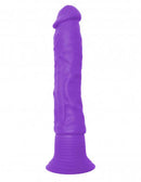 Purple Neon Silicone Wall Banger Vibrating Dildo with Suction Cup Base and Realistic Design