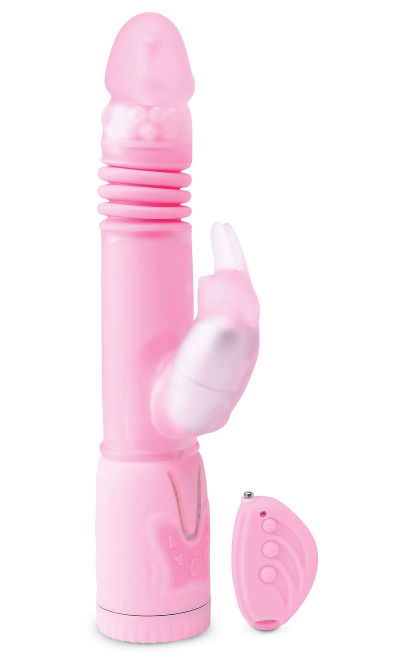 Remote Control Thrusting Rabbit Pearl Vibrator with clitoral stimulator and spinning pleasure pearls in pink.