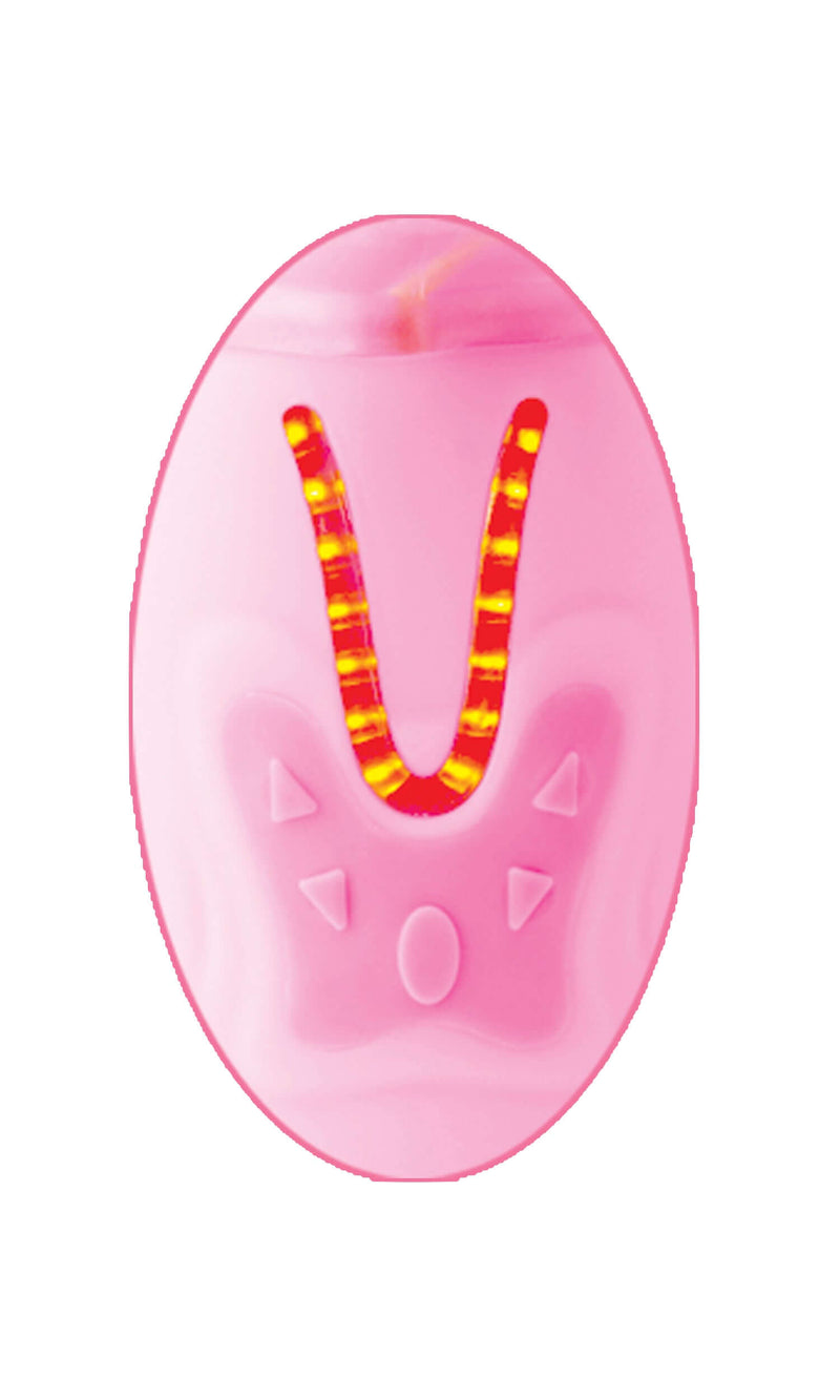 Pink remote control for thrusting rabbit vibrator with illuminated buttons for pleasure settings
