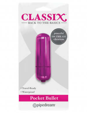 Classix Back To Basics Pocket Bullet Vibrator Pink, powerful on-the-go vibrations, travel-ready waterproof design, sleek and compact