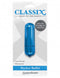 Classix Back To Basics Pocket Bullet Vibrator Blue in packaging, powerful on-the-go vibrations, travel-ready, waterproof, sleek design
