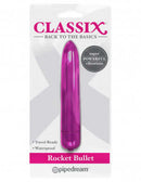 Classix Rocket Bullet Vibrator in packaging, super powerful, waterproof, pink vibrator for travel-ready pleasure seekers