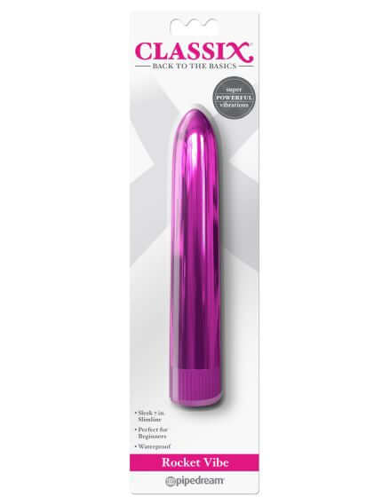 Classix Rocket Vibe Pink 7 inches Metallic, sleek and powerful vibrator in original packaging from Pipedream Products