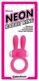 Neon Rabbit Ring Pink waterproof vibrating ring with one-touch control and whisper-quiet operation in retail packaging.