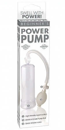 Beginner's Power Pump packaging displaying high-intensity super-suction, medical-grade pump ball, and quick release valve.