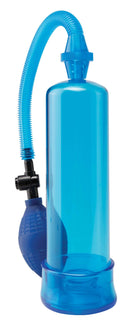 Pump Worx Beginners Pump Blue featuring clear vacuum tube, medical-style pump ball, and quick-release valve for size and confidence enhancement