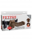 Package of Fetish Fantasy Hollow Strap-On with Balls, 7-inch vibrating dildo for bedroom confidence and satisfaction.
