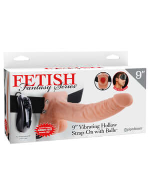 Fetish Fantasy Series 9-Inch Vibrating Hollow Strap-On with Balls packaging box