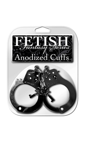 Fetish Fantasy Series Anodized Cuffs in Black - Elegant and Thrilling Metal Restraints for Sensual Adventures.