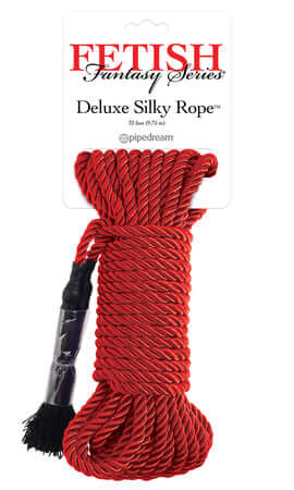 Fetish Fantasy Series Deluxe Silky Red Rope, 32 ft long for Japanese style bondage play, ideal for Shibari style with soft and durable red rope.