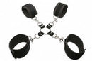Fetish Fantasy Series Extreme Hog-Tie Kit with neoprene wrist and ankle cuffs attached to a heavy-duty metal hogtie