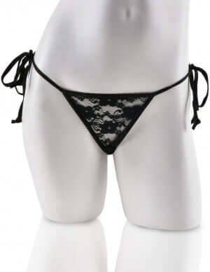 Fetish Fantasy Series Date Night Remote Control Panties Black O/S with lace detailing on a mannequin