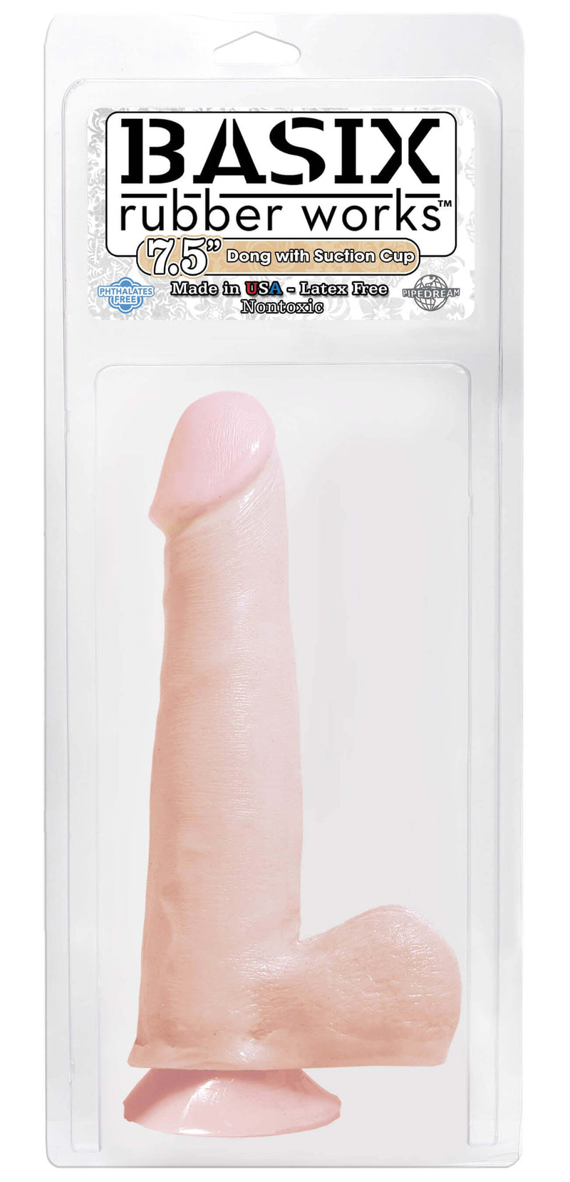 BASIX Rubber Works 7.5" Dong with Suction Cup in packaging