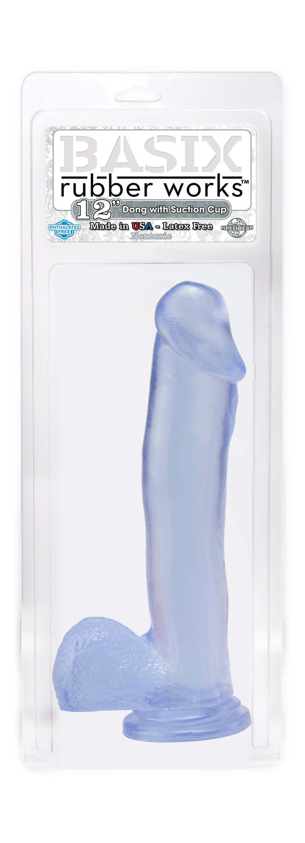Basix Rubber Works 12" Clear Dong with Suction Cup - American-Made Pleasure