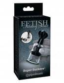 Fetish Fantasy Limited Edition Super Suckers Black in box, showing nipple pump with twist dial for powerful suction and increased nipple sensitivity