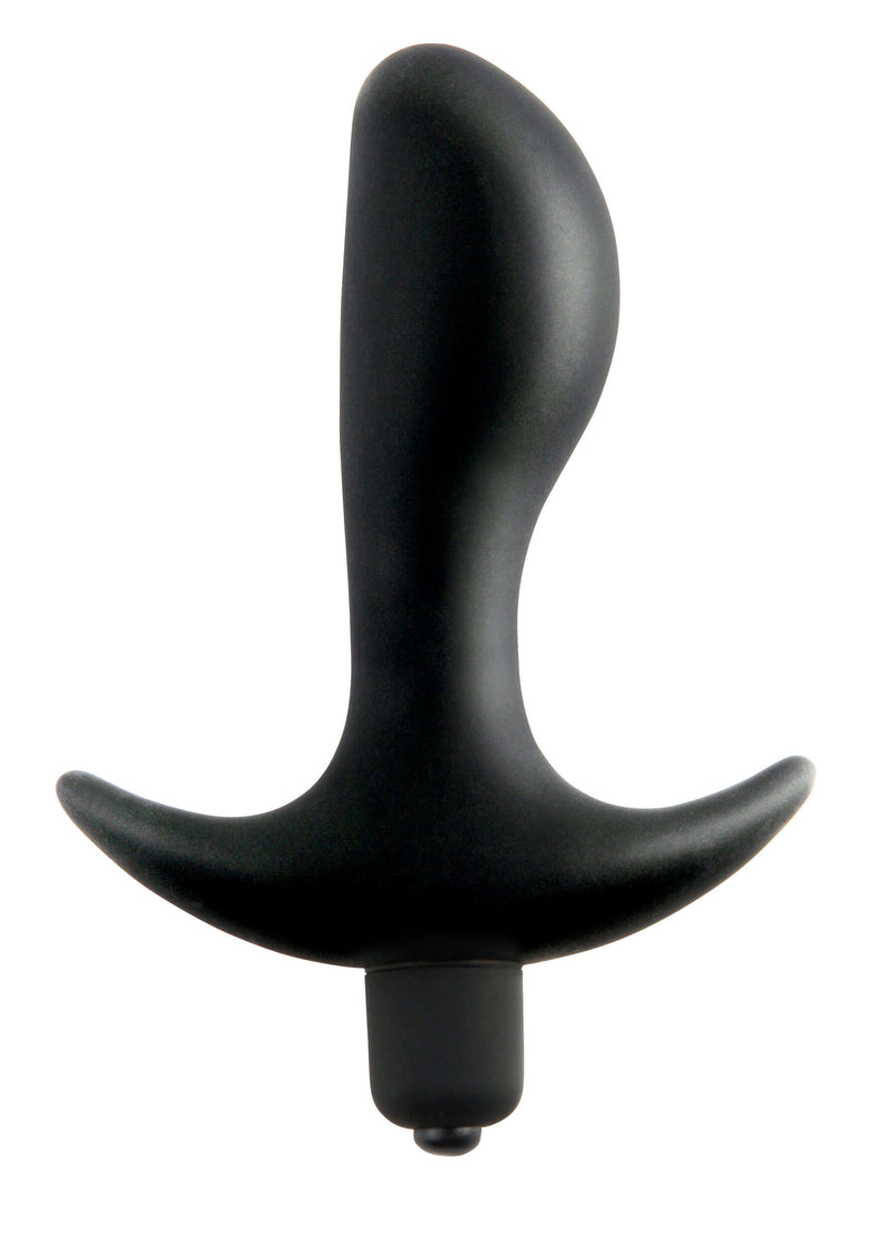 Anal Fantasy Vibrating Perfect Plug with ergonomic base and tapered tip in black Elite Silicone for enhanced comfort and sensation.