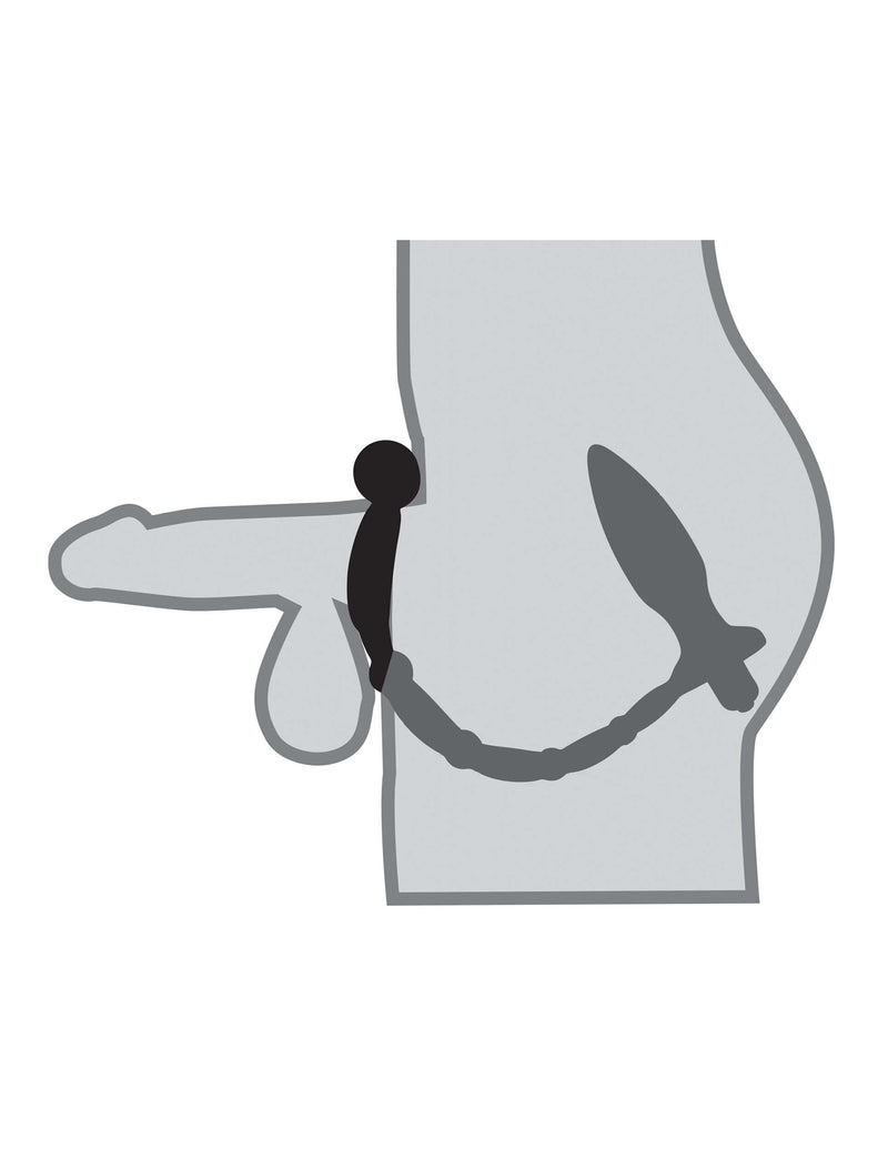 Diagram of Ass Kicker with Cock Ring, showing anal plug and cock ring for performance enhancement and anal stimulation.