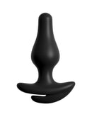 Black silicone butt plug with ergonomic design and flared base for safe and comfortable use.
