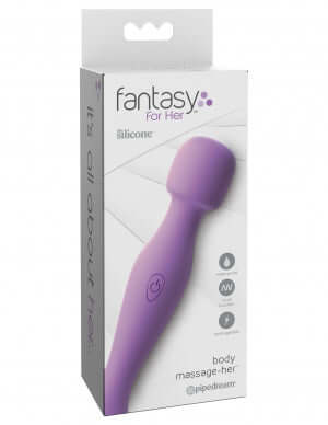 Fantasy For Her Body Massage-Her in purple packaging, silicone body massager, petite and powerful design for on-the-go relaxation.