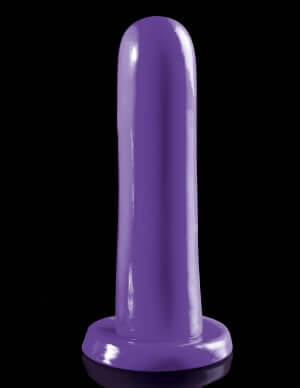 Dillio Mr Smoothy Purple Dong with suction cup base against black background