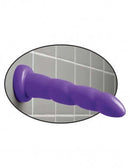Dillio 6 inches Twister Purple Dong with strong suction cup base attached to tiled wall