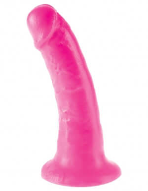 Pink 6-inch slim dildo with suction cup base from Dillio line by Pipedream, designed for versatility and strap-on harness compatibility