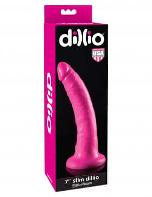 Pink Dillio 7" Slim Dildo with Suction Cup Base in Packaging