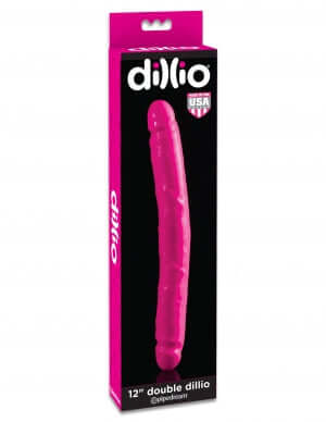 Dillio 12 Inch Double Dong Pink in Packaging - High Quality American Made Rubber, Phthalate and Latex Free PVC Adult Toy.