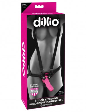 Pipedream Products Dillio 6 inches Strap On Suspender Harness Set Pink at $51.99