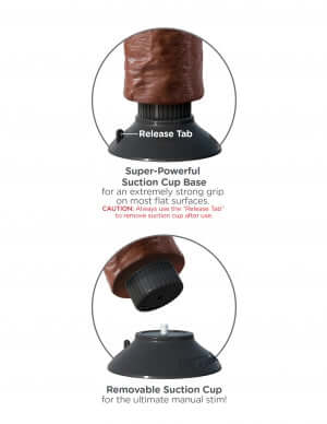 King Cock 6-inch brown vibrating dildo with removable suction cup base and release tab for strong grip and manual stimulation