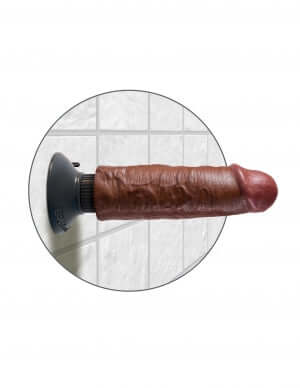 King Cock 6 inches Brown Vibrating Dildo with Suction Cup on Tiled Surface