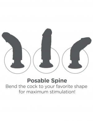 Posable spine feature of King Cock 8 inches brown vibrating cock, demonstrating adjustable positions for enhanced stimulation.