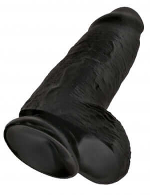 King Cock Chubby 9 inches Black Dildo with Balls and Realistic Veins featuring Suction Cup Base