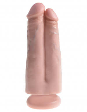 King Cock 7-Inch Two Cocks One Hole Double Dildo in beige, handcrafted for lifelike pleasure