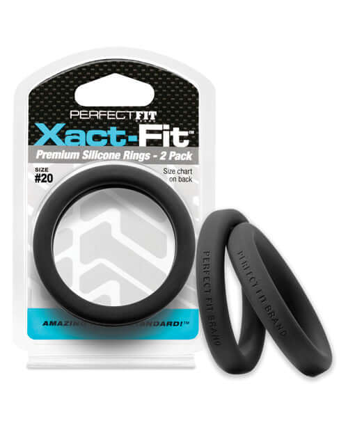 Perfect Fit Xact Fit #20 2 Pack Black Cock Rings in Packaging