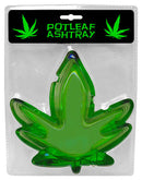 Green pot leaf-shaped ashtray in packaging for novelty adult gatherings.
