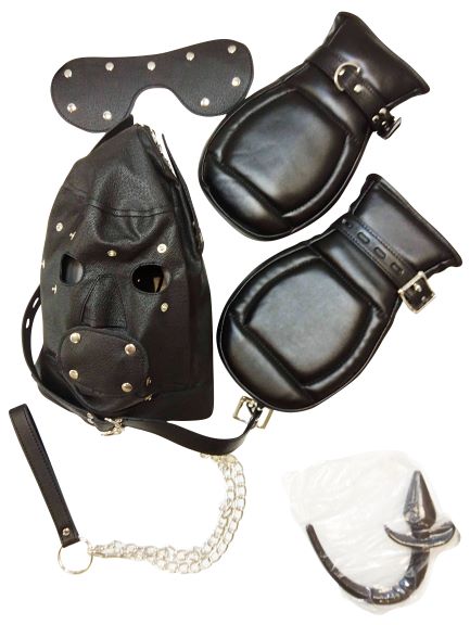 BASIC PUPPY PLAY KIT BLACK MASK TAIL MITTS CARRY PACK-1