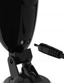 Close-up of PDX Elite Dirty Talk Starter Stroker with charging cable connected for powerful vibration and lifelike sensations.