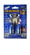 Rhino 12 Platinum 25000 Male Enhancement pills display pack with two capsules, promoting time, size, and stamina benefits.